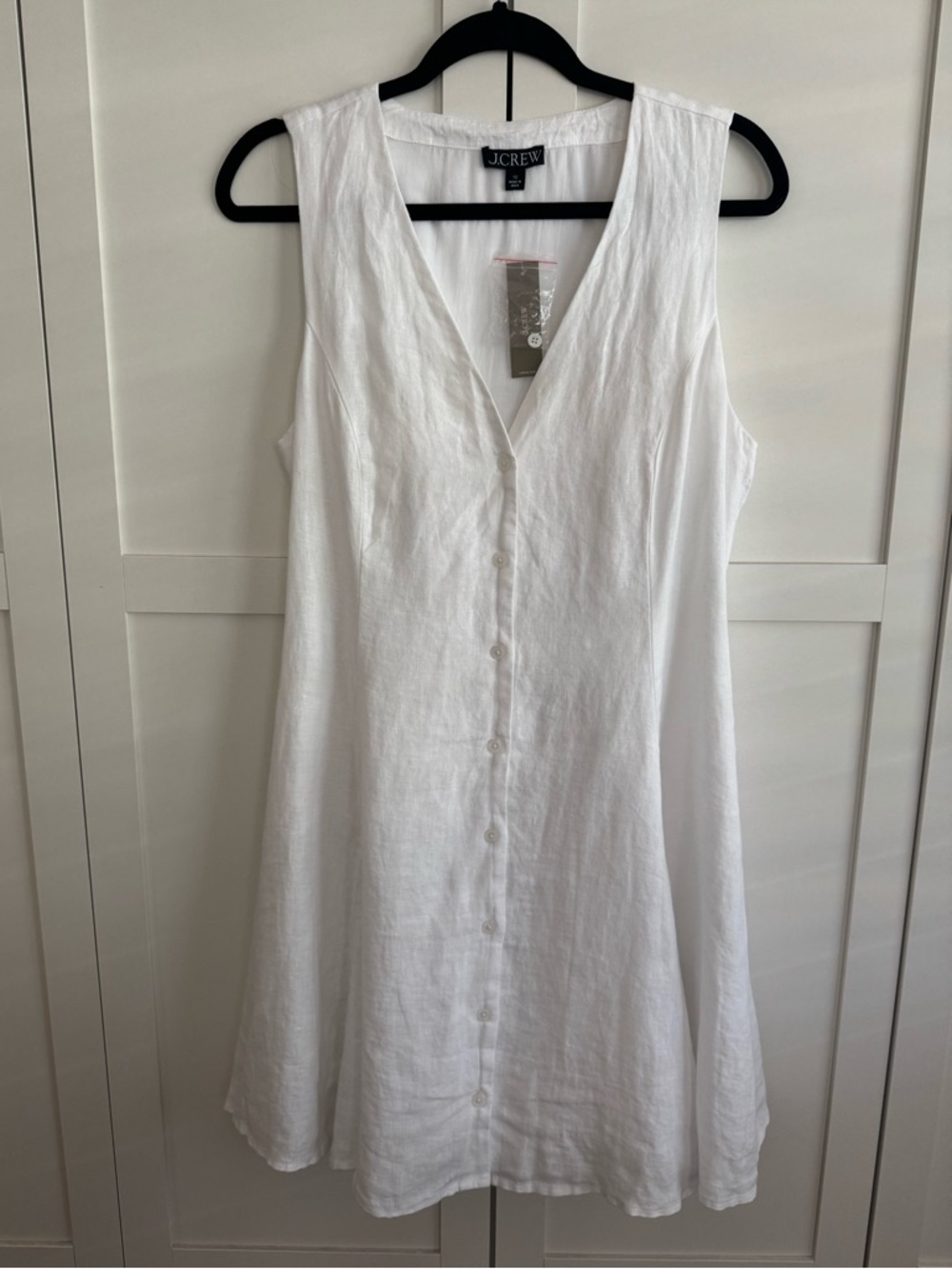 J. Crew White Sleeveless V-Neck Linen Mini Dress Size 12 - Picture 3 of 5